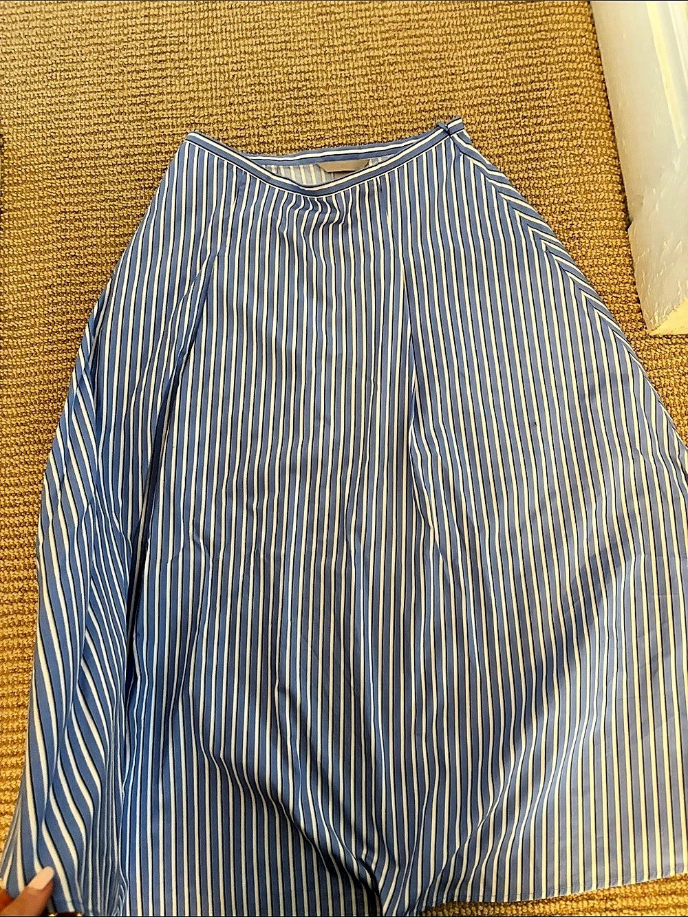 H&M Blue & White Striped A-line Midi